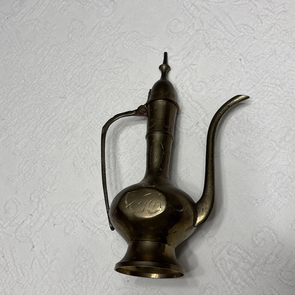 Antique Indian Brass Teapot decor With Hinged Lid 10" Tall - Picture 2 of 16